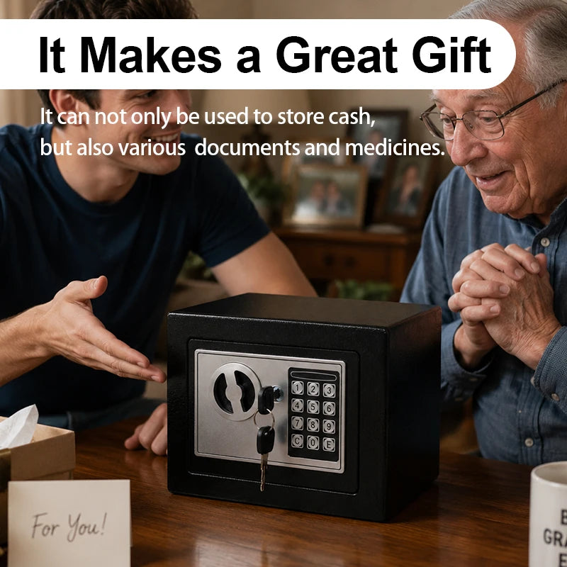 Electronic Password Safe for Money and Valuables with Key Lock