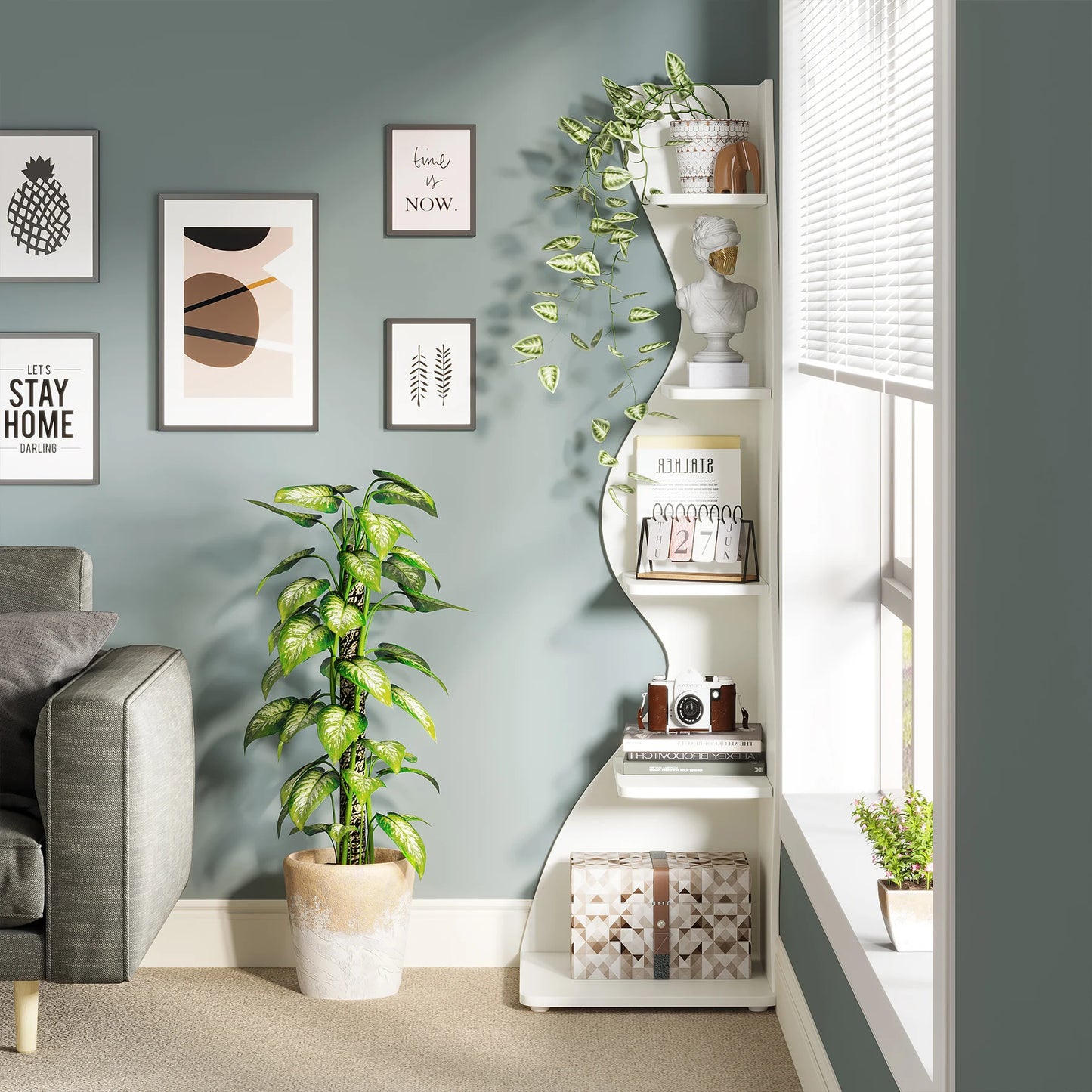 Tribesigns Five Tier Corner Shelf Wall Bookcase Plant Stand