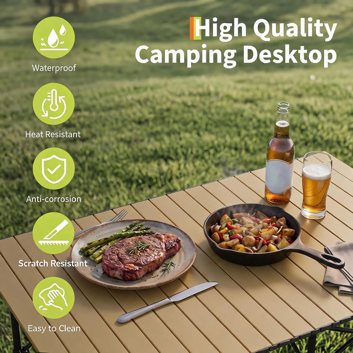 HiMISS Adjustable Folding Camping Table With Portable Aluminum Roll Up