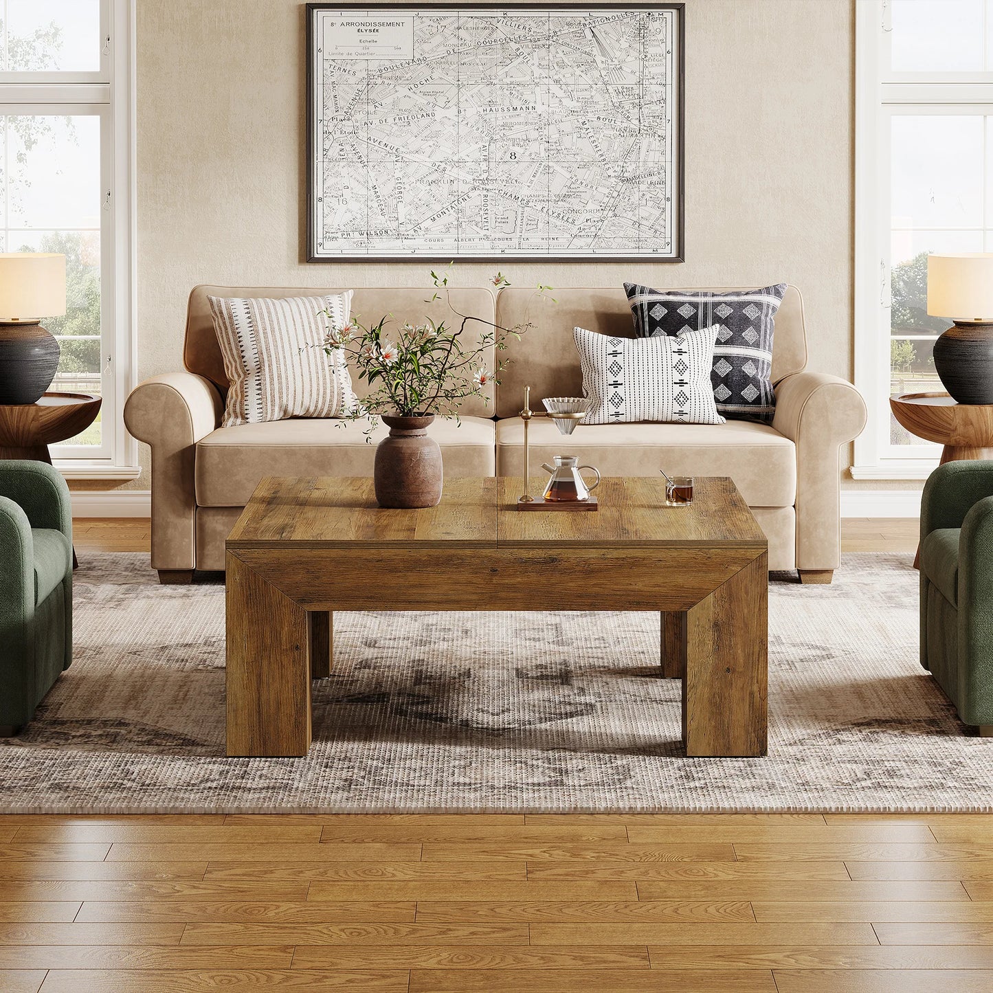 Tribesigns Square Coffee Table Farmhouse MDF Center Cocktail Table