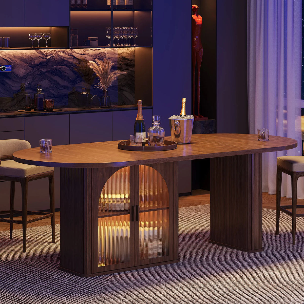 Onbrill Modern Oval Dining Table Featuring Integrated Led Lighting