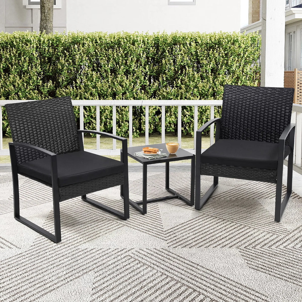 TUAREX Outdoor Wicker Bistro Conversation Set With Cushioned Coffee Table