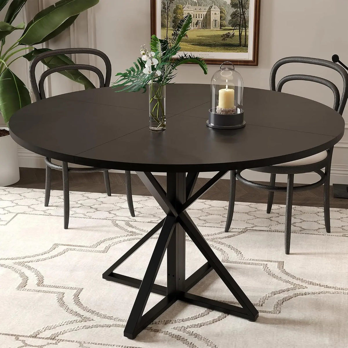 Twister Round Wooden Dining Table With Metal Pedestal Base