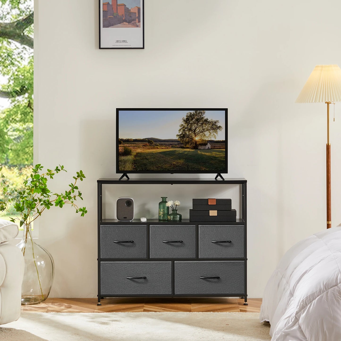 JHK Metal Shoe Cabinet TV Stand Storage With 5 Drawers