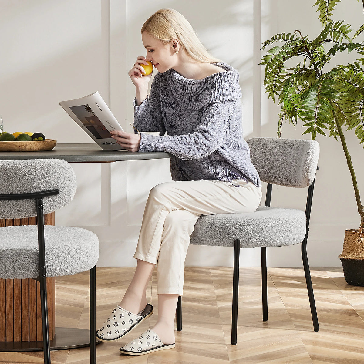 JHK Ergonomic Fabric Dining Chairs With Sturdy Metal Legs