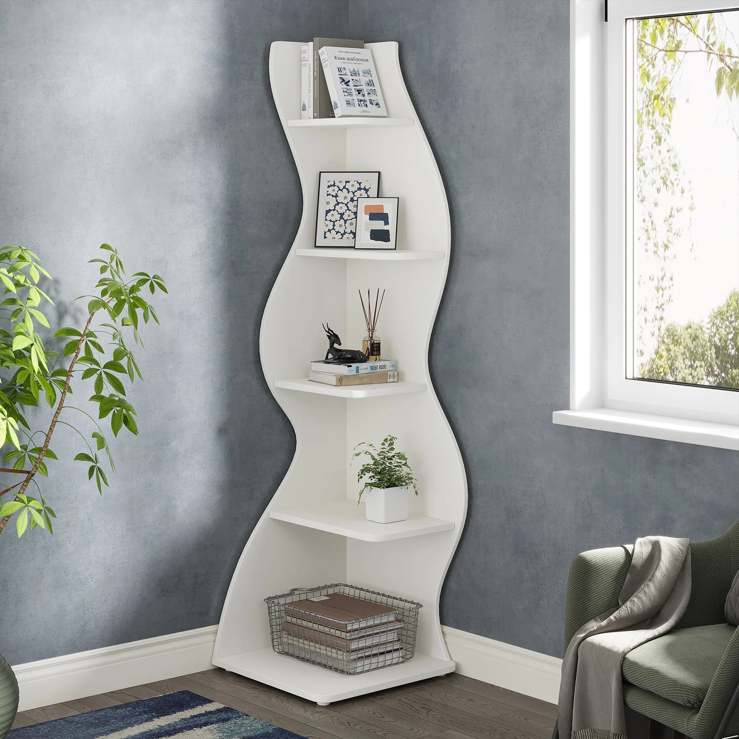 Tribesigns Five Tier Corner Shelf Wall Bookcase Plant Stand