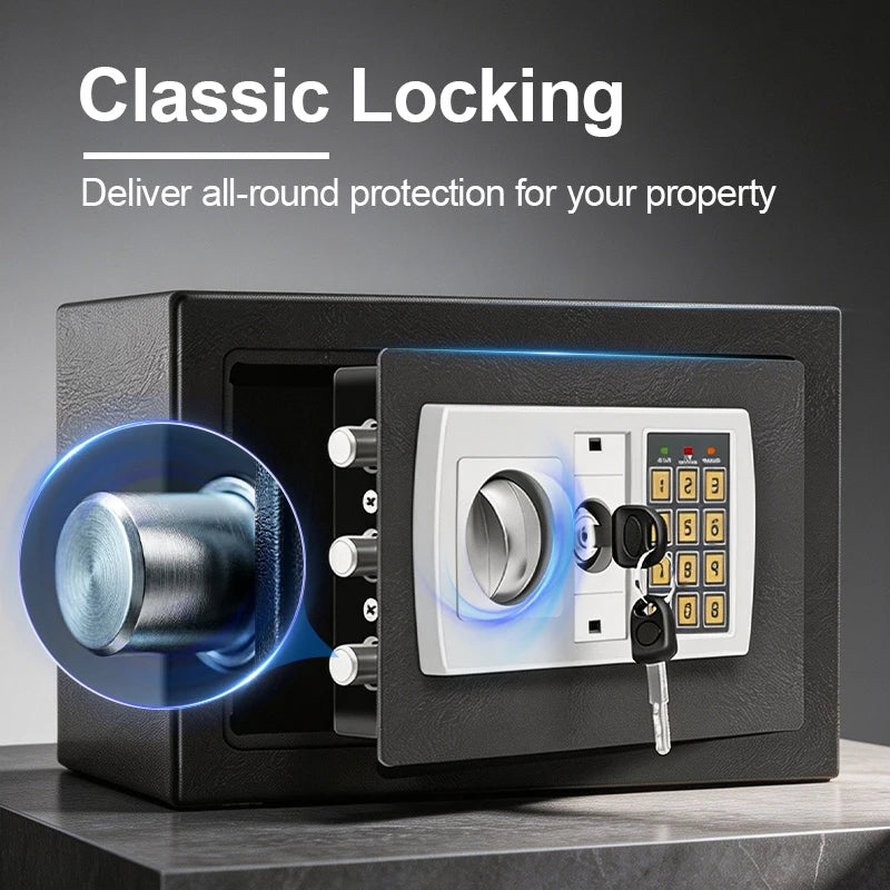 Electronic Password Safe for Money and Valuables with Key Lock