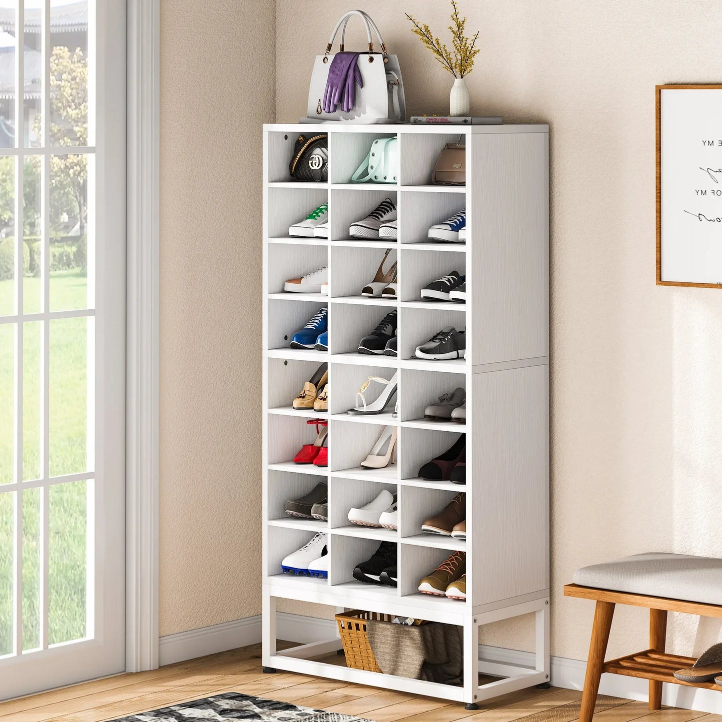 Tribesigns Wooden Shoe Cabinet Storage Rack Stand Display Organizer Home