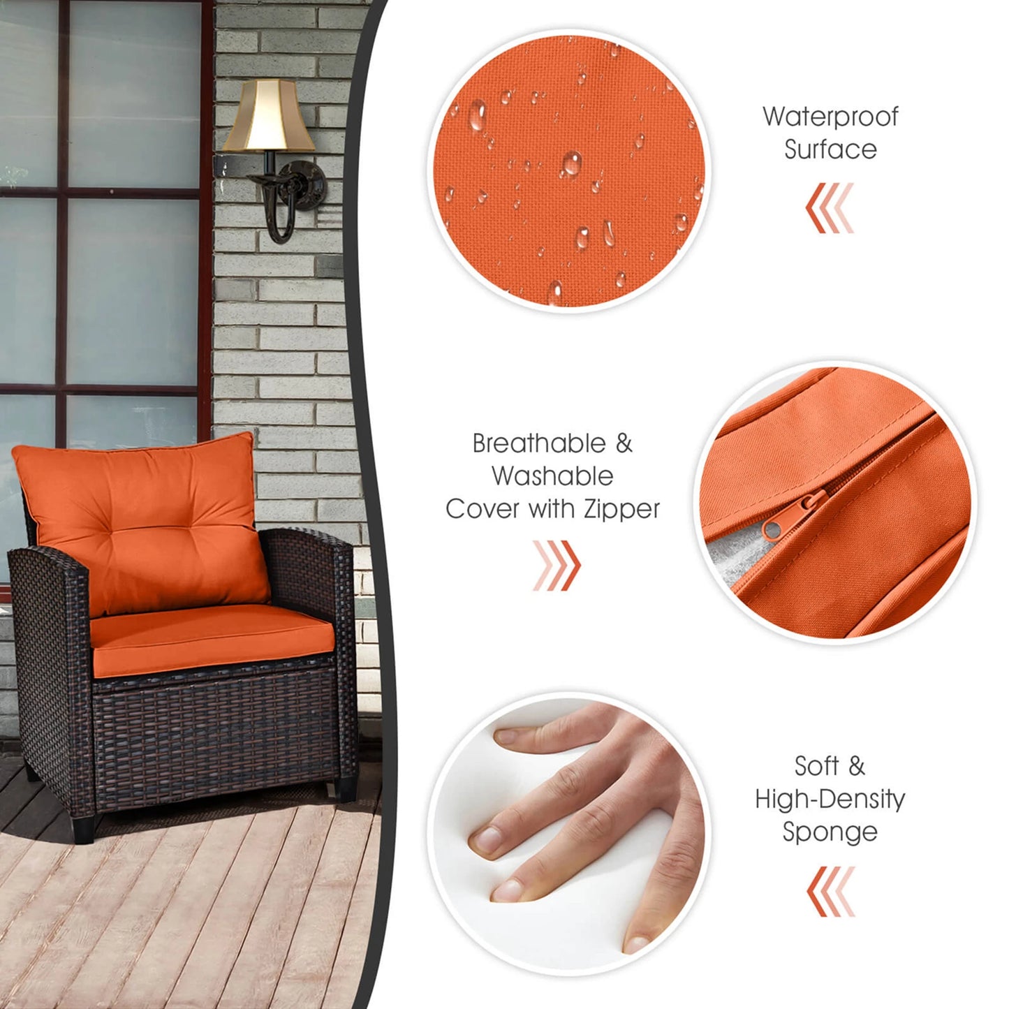 HOMASIS 3 Piece Outdoor Rattan Furniture Set With Cushions