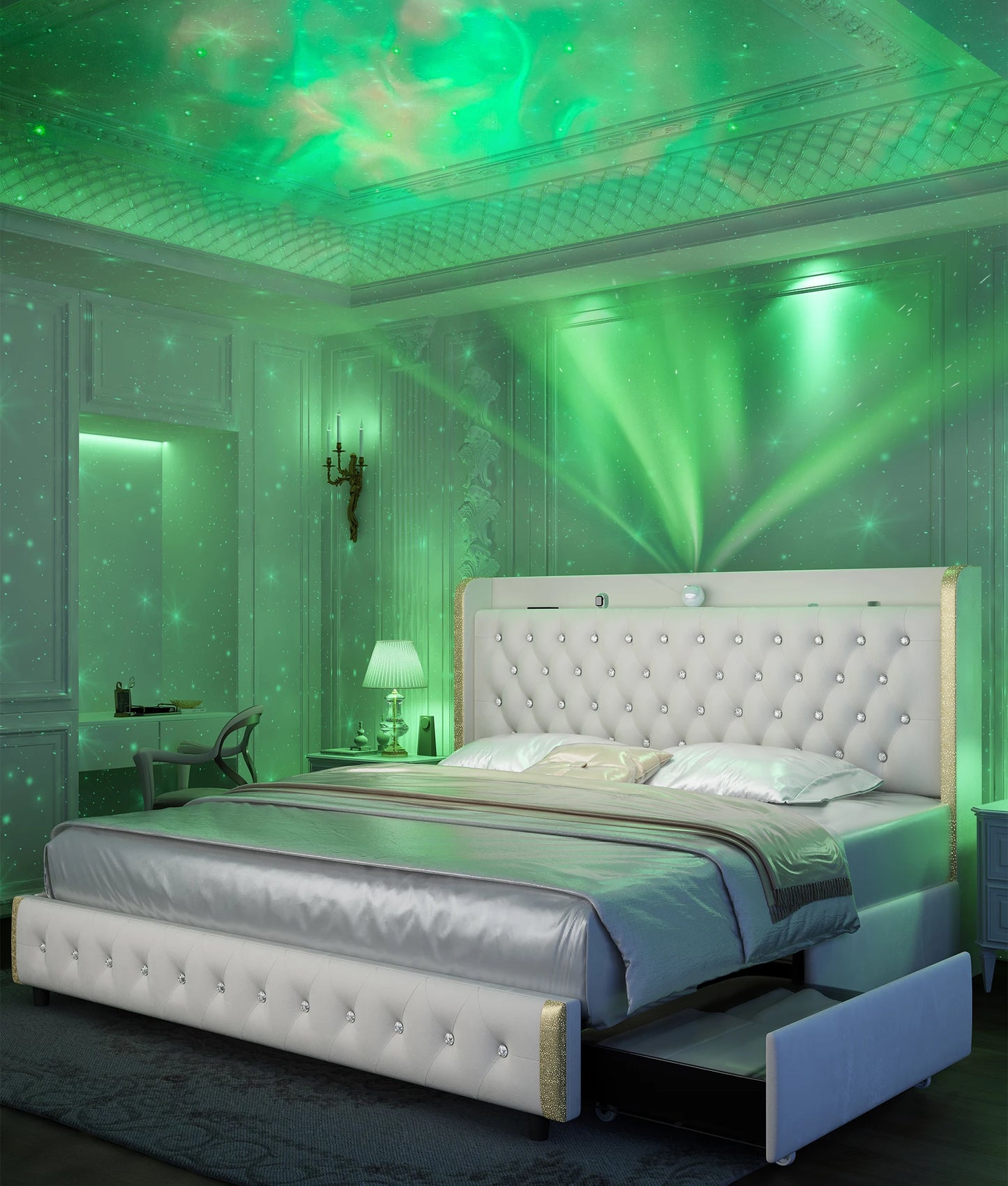 GEGOFORU Queen LED Bed Frame With Galaxy Projector USB Ports