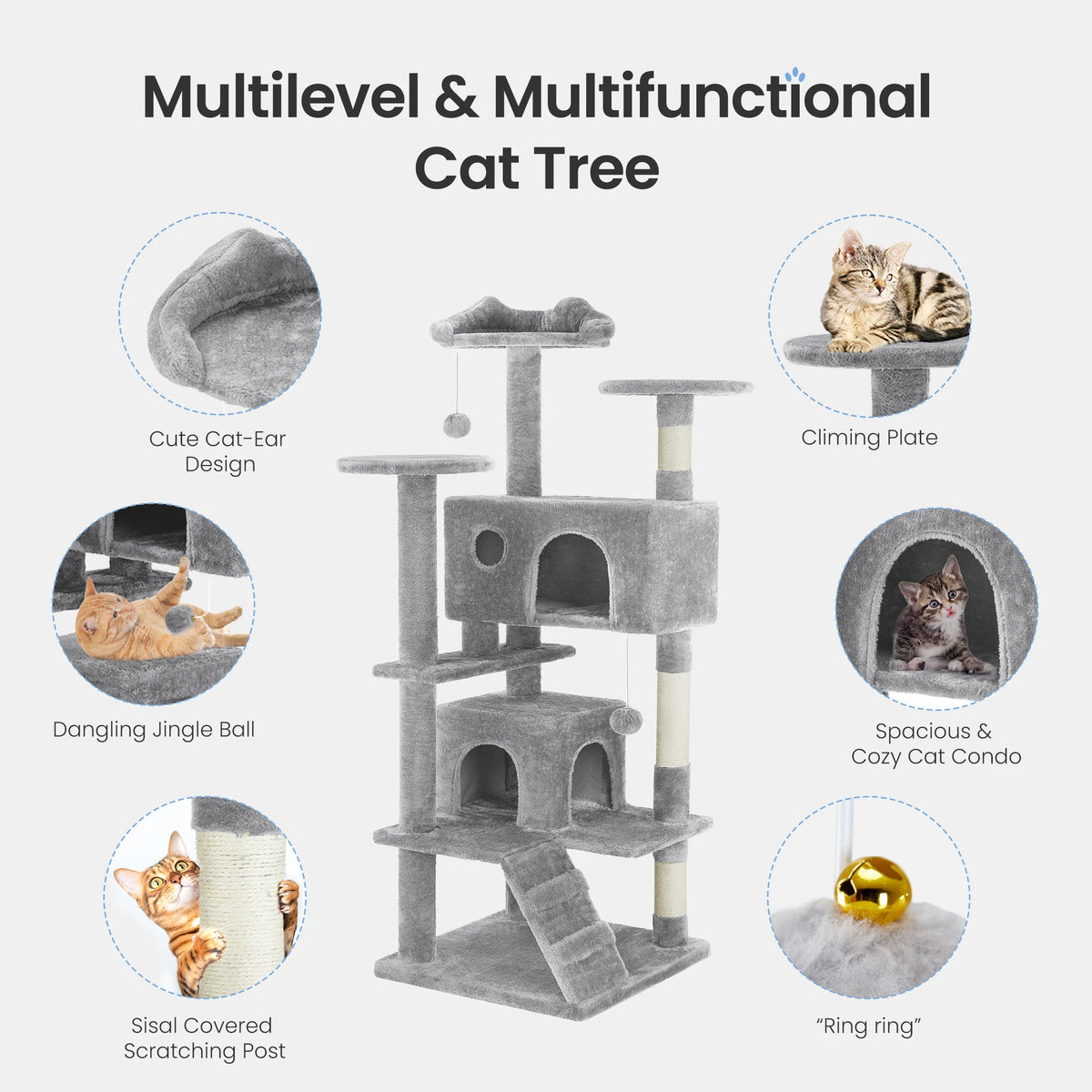 MCQ Cat Tree Tower with Hemp Scratching Posts and Platform