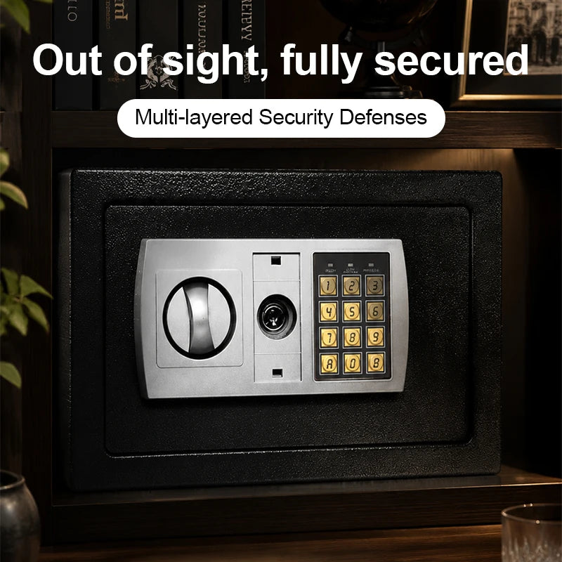 Electronic Password Safe for Money and Valuables with Key Lock