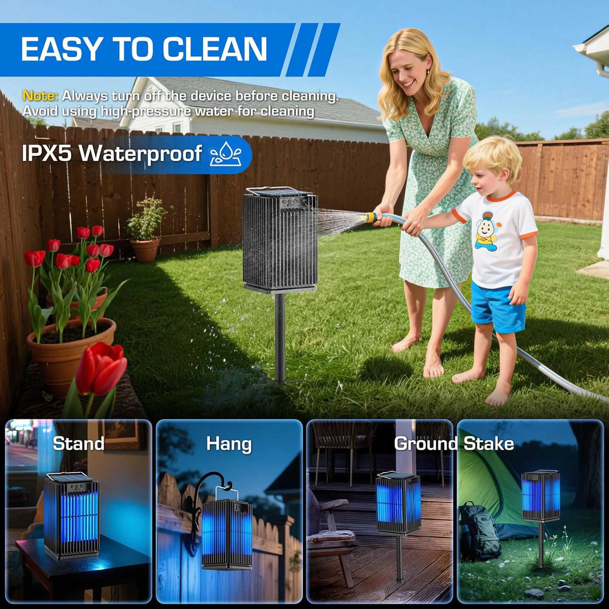Solar Outdoor Mosquito Bug Zapper With LED Light And Ground Bracket