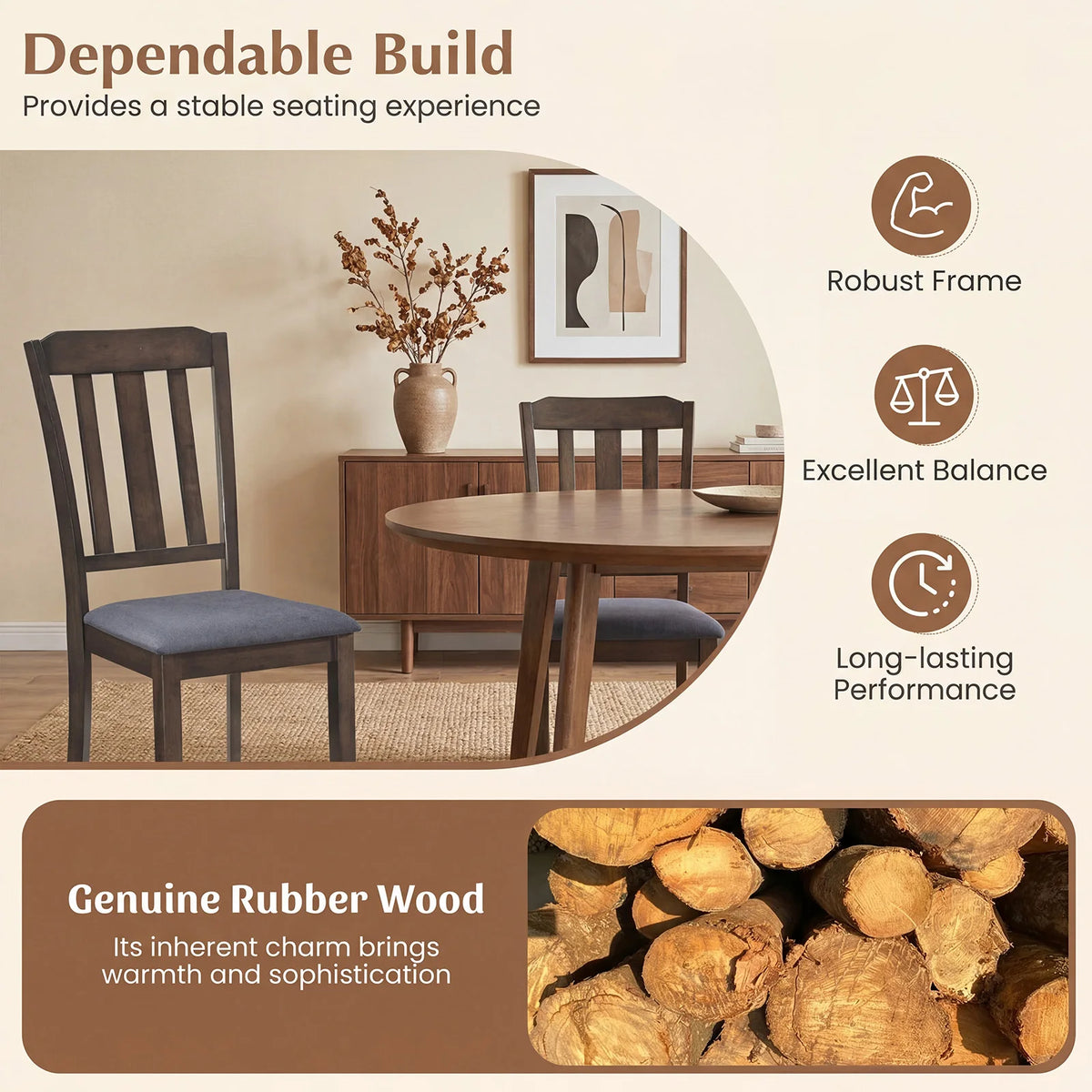 HOMASIS Wooden Dining Chair Set With Padded Seat And Backrest