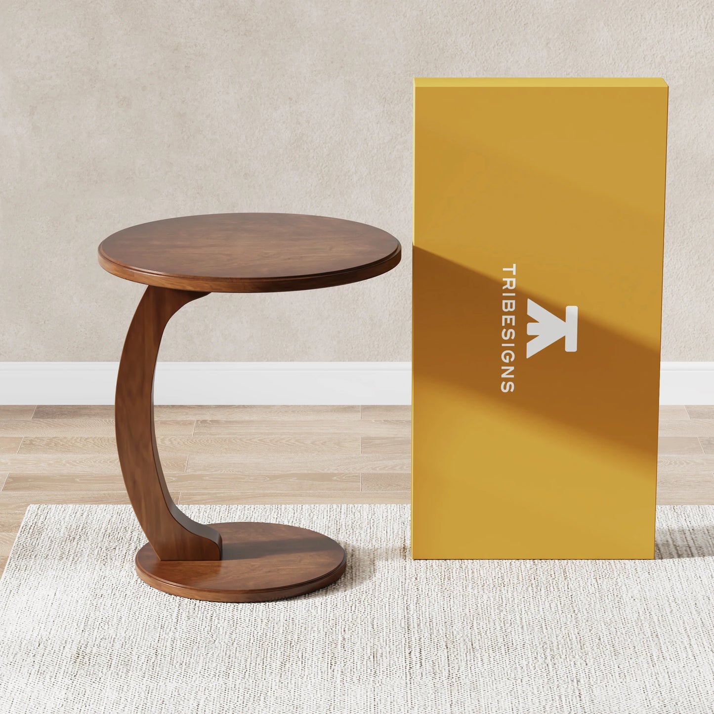Tribesigns Round End Table Wood C Shaped Sofa Side Table