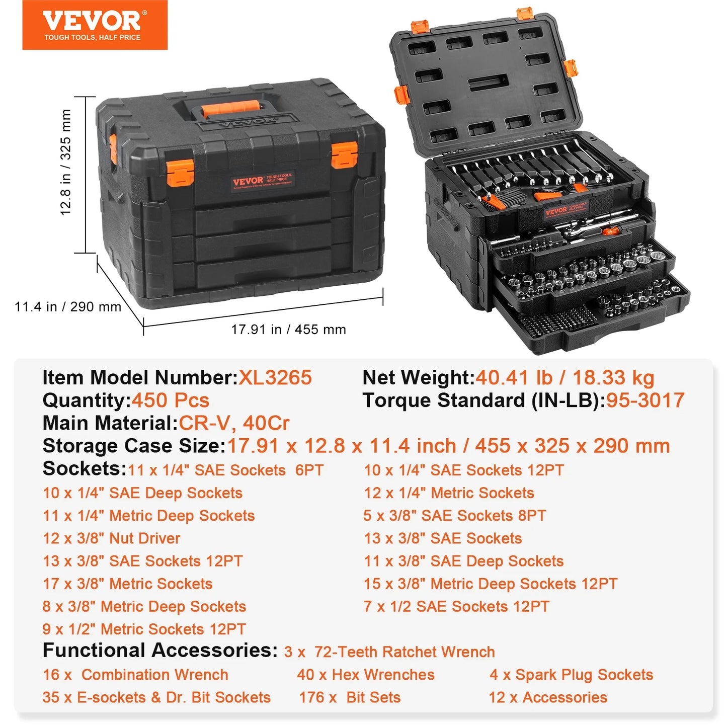 SucceBuy Mechanics Tool Set And Socket Set 450 Pieces