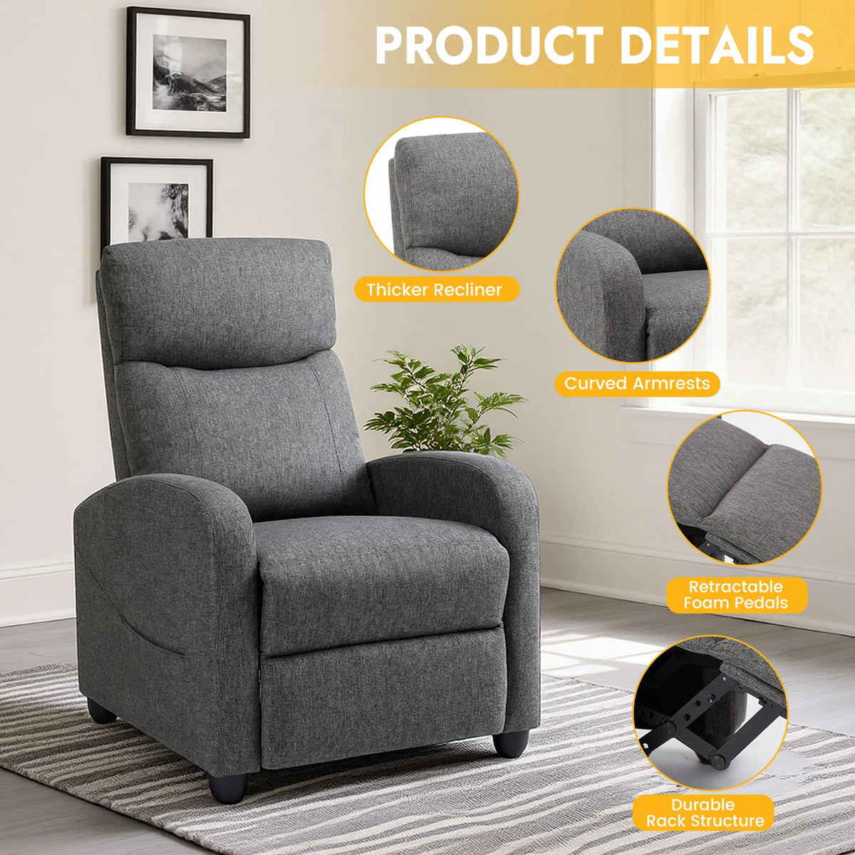 MCQ Recliner Sofa With Lumbar Support For Living Room