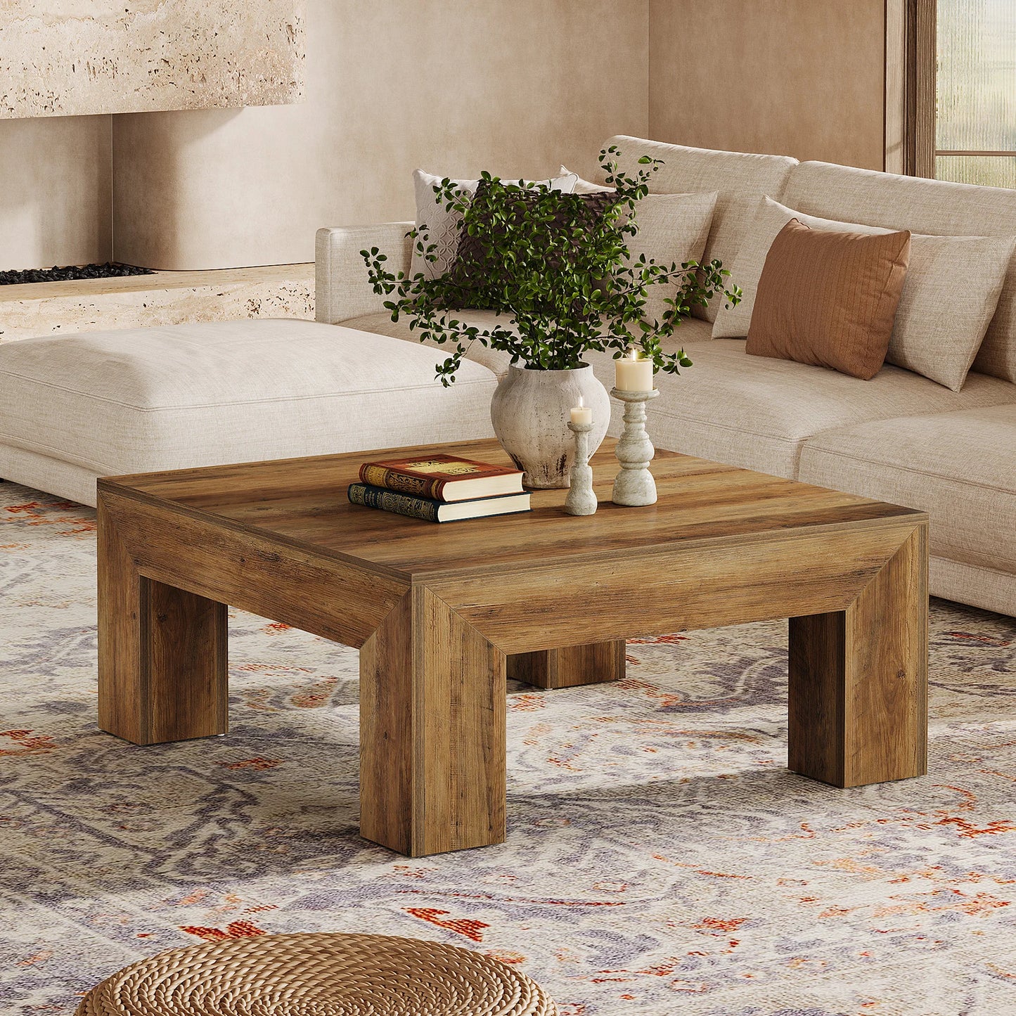 Tribesigns Square Coffee Table Farmhouse MDF Center Cocktail Table