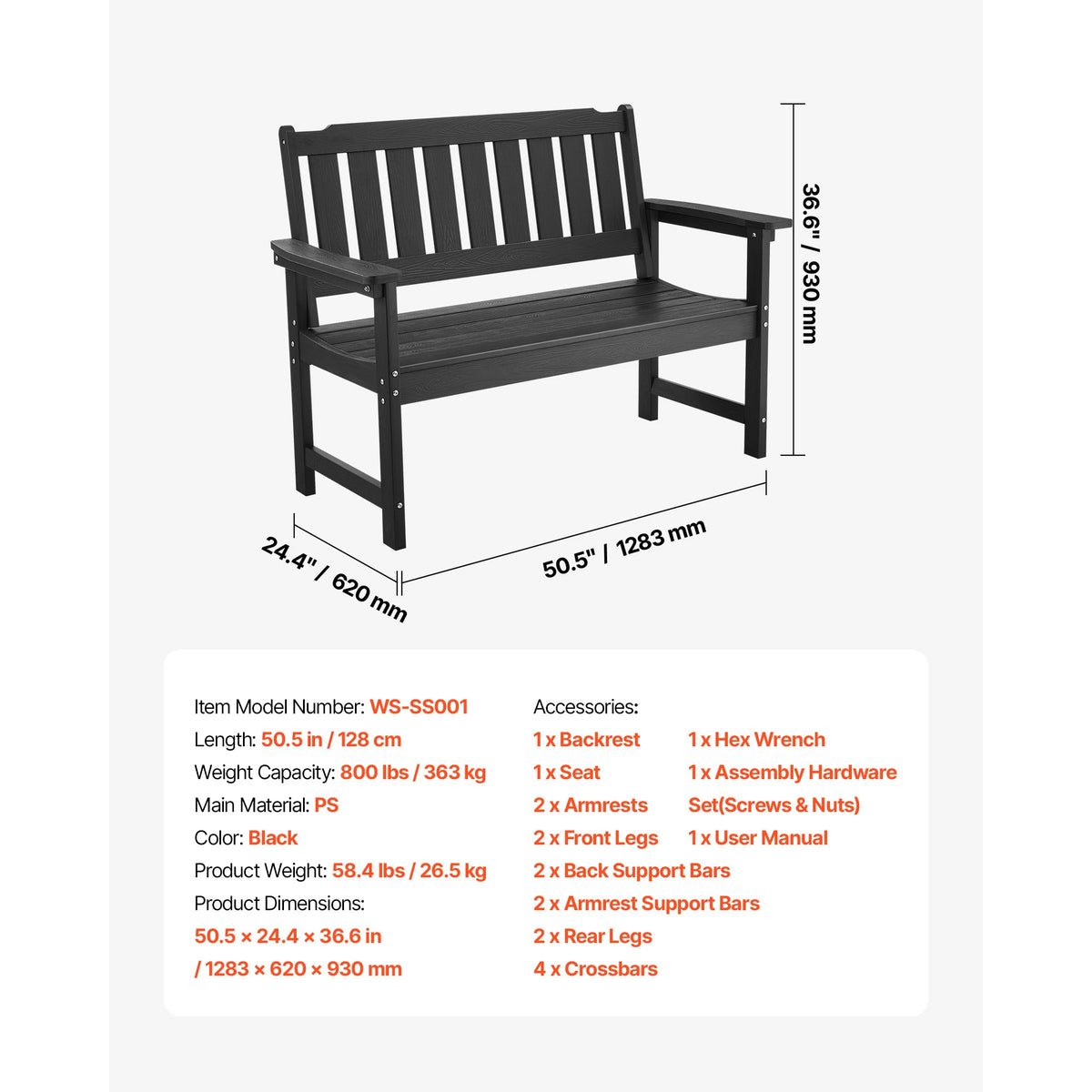 SucceBuy Wooden Metal Outdoor Garden Bench for Patio and Park