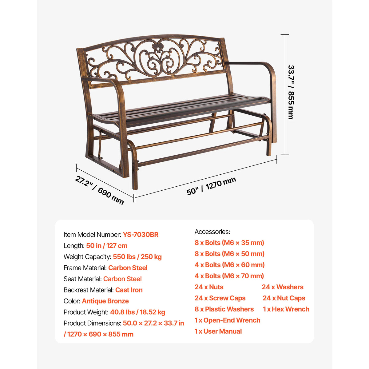 SucceBuy Wooden Metal Outdoor Garden Bench for Patio and Park