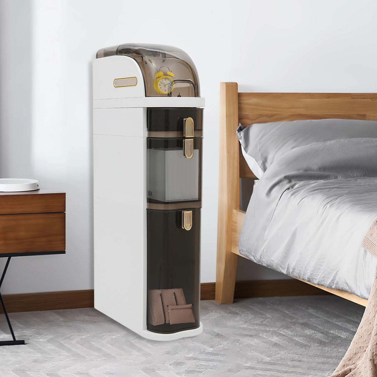Slim Rolling Storage Cabinet With Hidden Compartment For Bathroom Kitchen