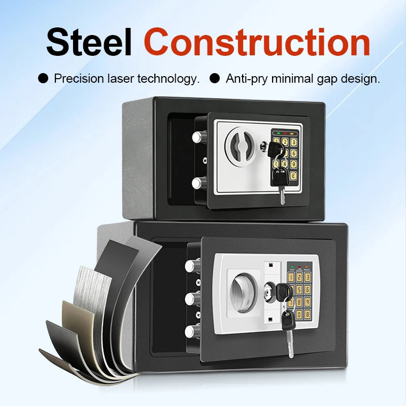 Electronic Password Safe for Money and Valuables with Key Lock