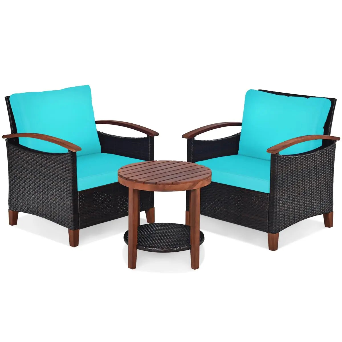 Outdoor Rattan Patio Set With Wood Top Table 3 Piece