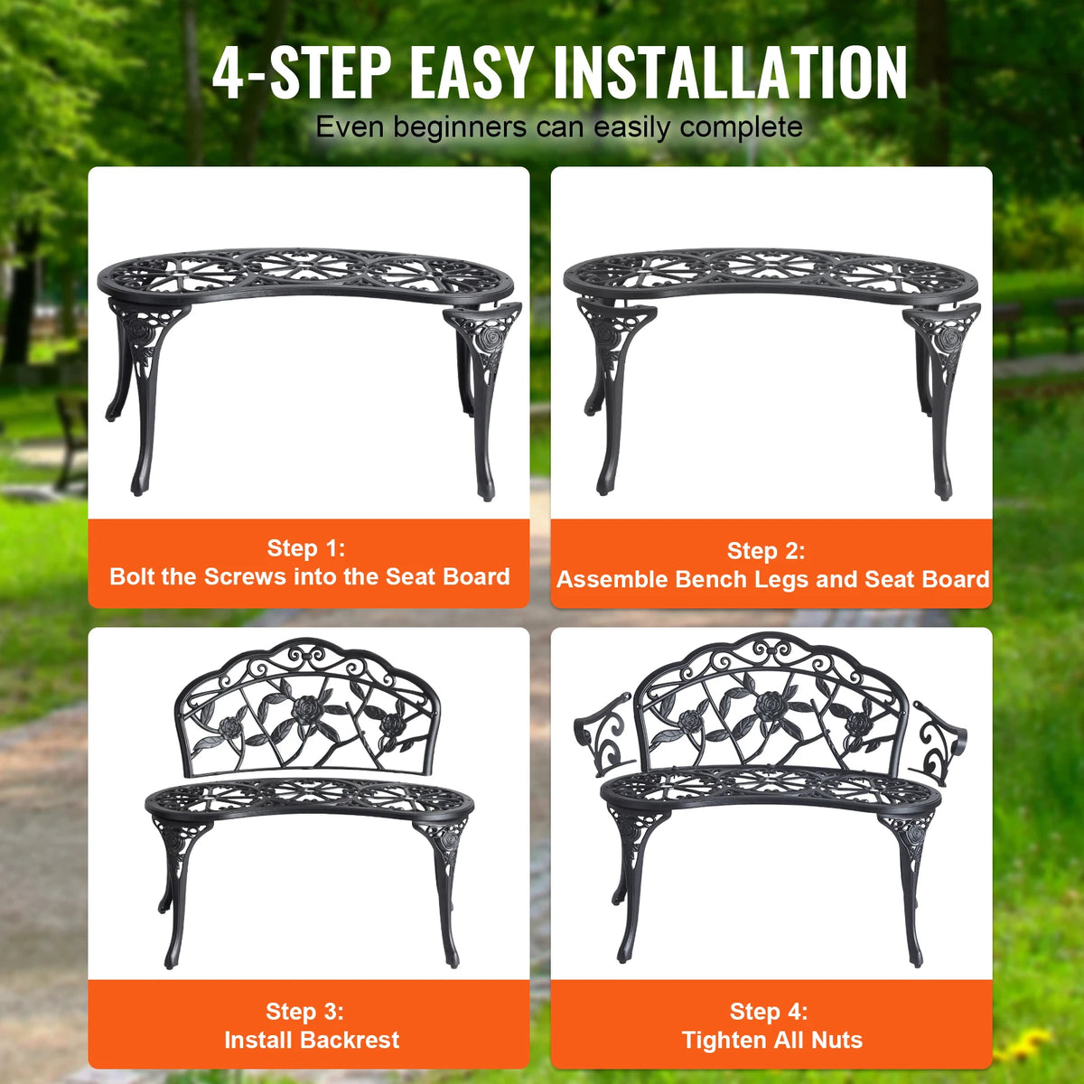 SucceBuy Wooden Metal Outdoor Garden Bench for Patio and Park