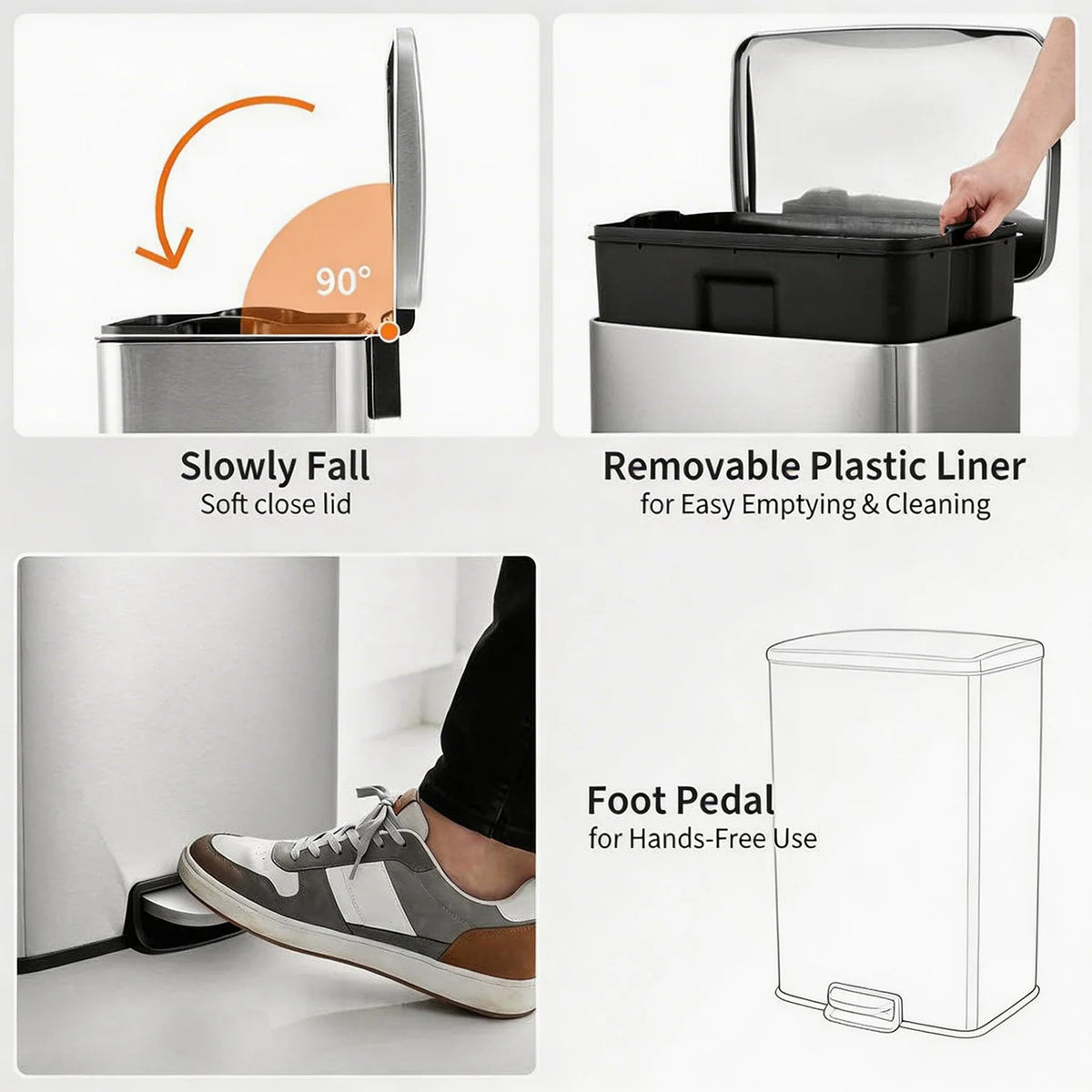 HiMISS Fingerprint Proof Pedal Trash Bin Stainless Steel