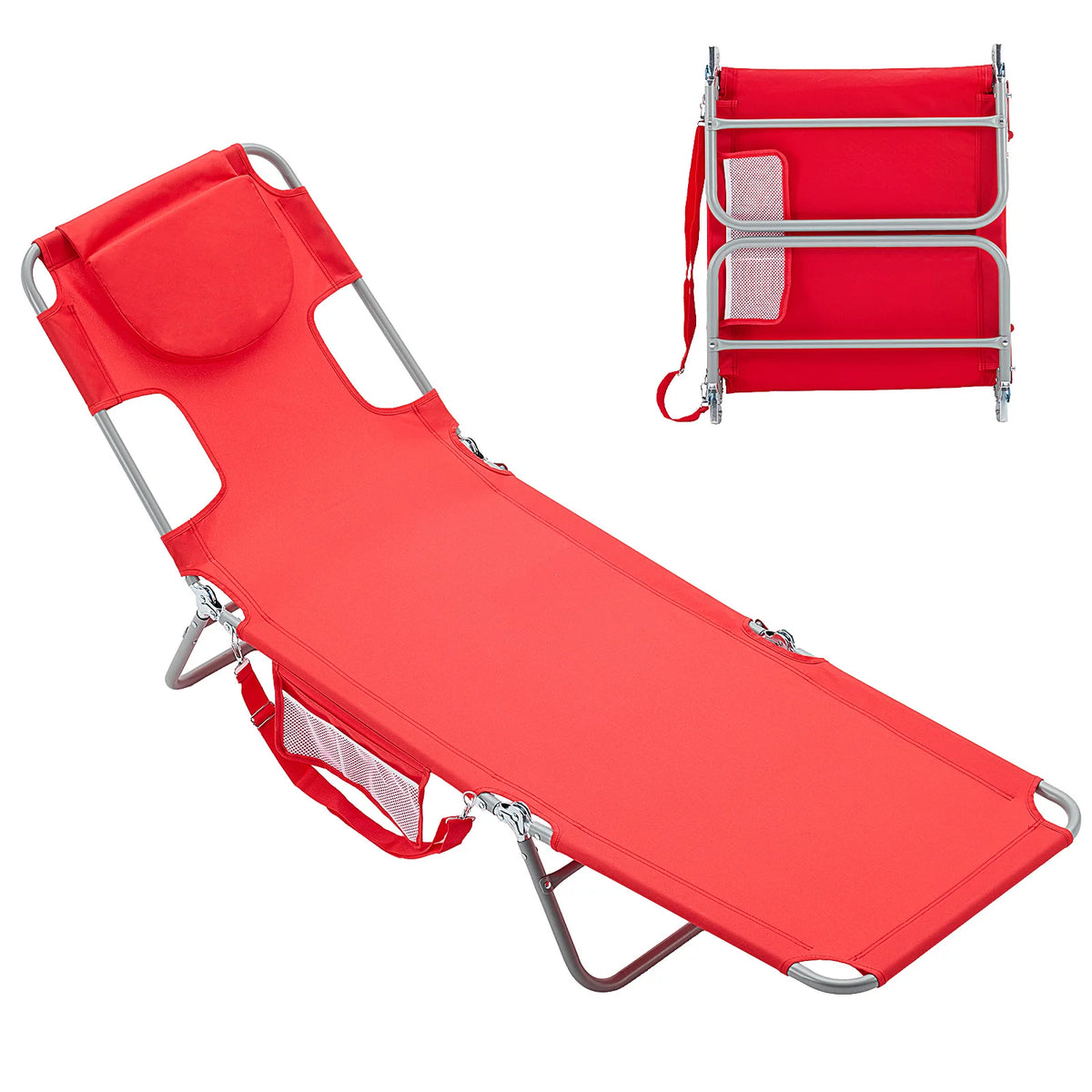 JHK Adjustable Folding Beach Lounge Chair With Face Arm Holes