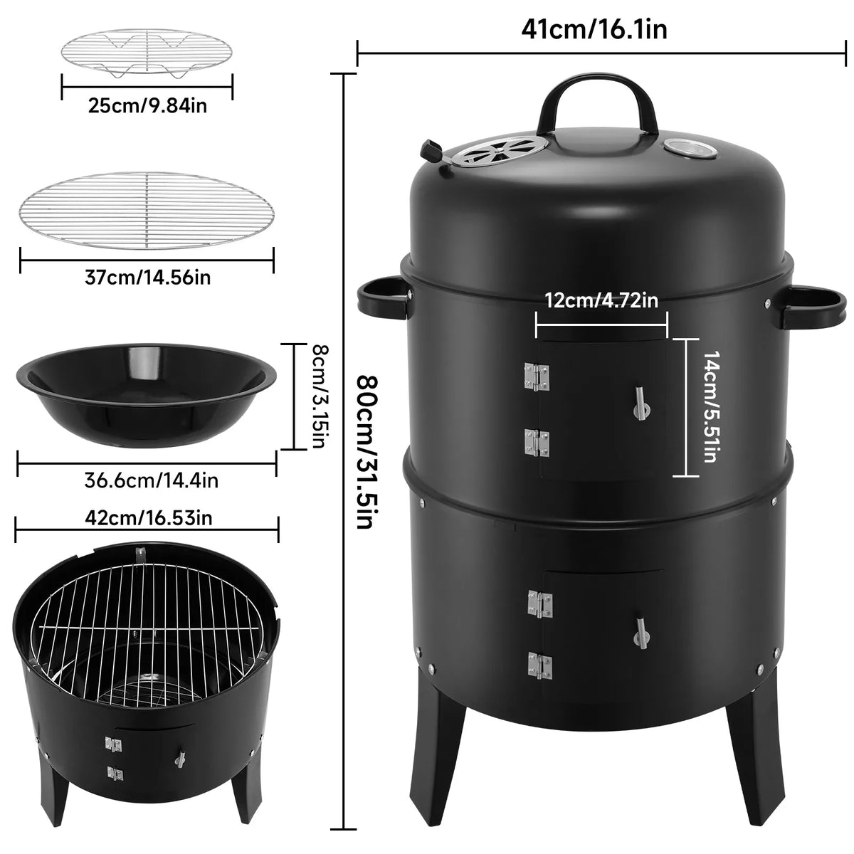 Portable Vertical Barbecue Grill And Smoker For Outdoor Camping