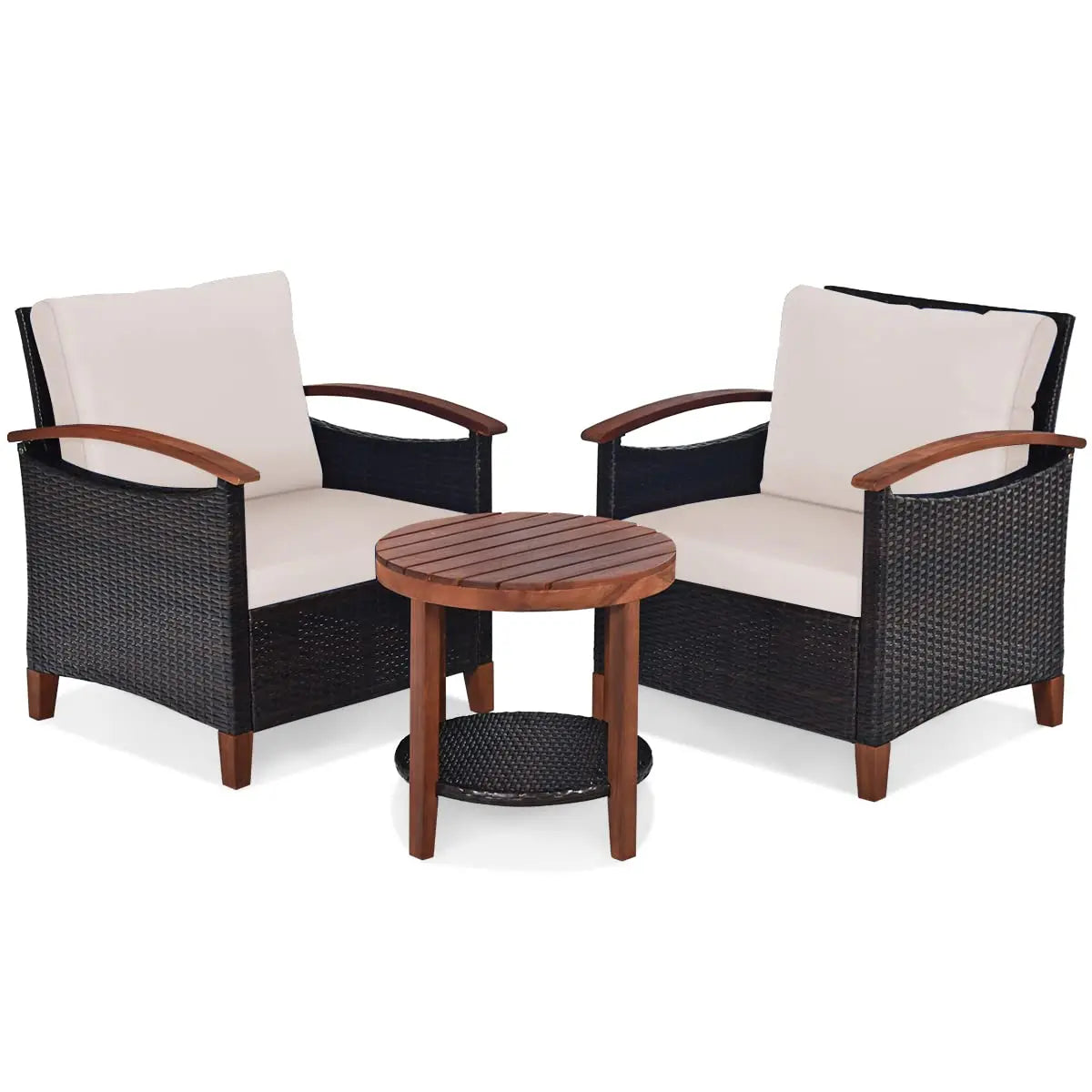 Wicker Patio Set With Wood Top Table And Chairs Outdoor All Weather