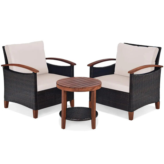 Outdoor Rattan Patio Set With Wood Top Table 3 Piece