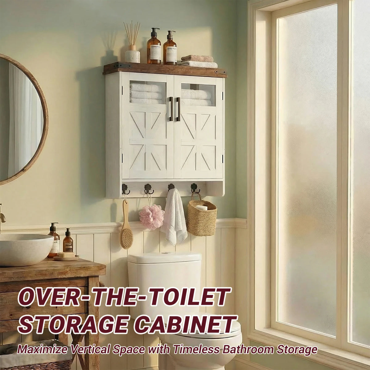 Bathroom Wall Cabinet With Adjustable Shelves And Towel Hook