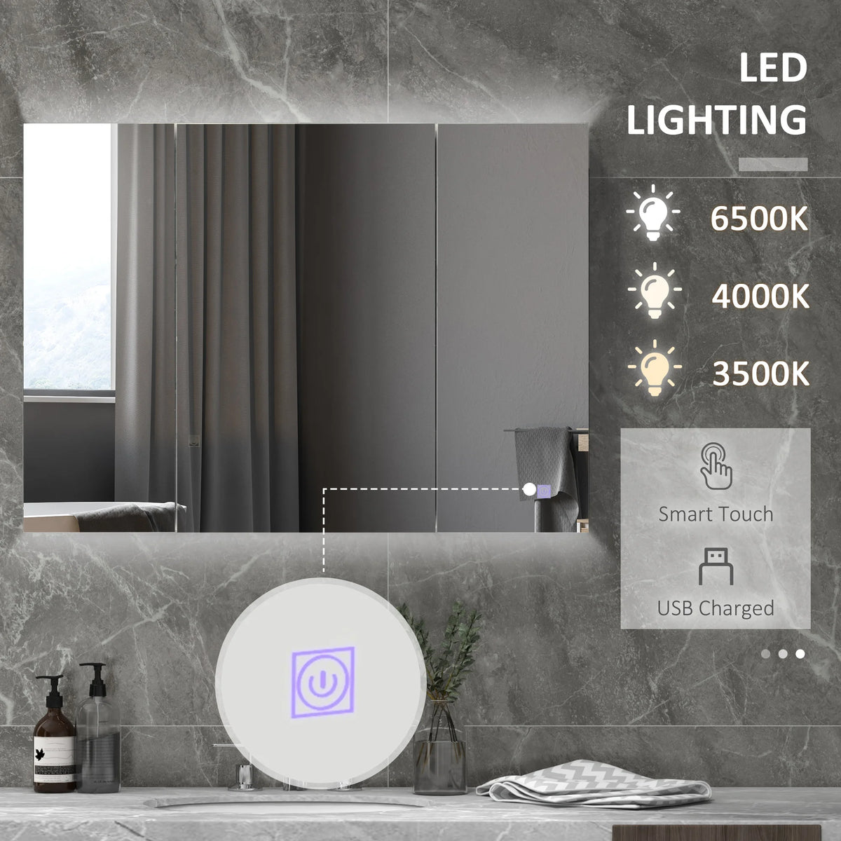 Kleankin Lighted Medicine Cabinet Mirror With Storage And USB Charging